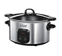 Russell Hobbs Olla de Cocción Lenta Maxicook - Capacidad 6 L, 8 Raciones, 3 Temperaturas, Temporizador Digital, Cazuela de Aluminio, Revestimiento Antiadherente, Tapa de Cristal, Plata - 22750-56