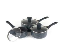 Russell Hobbs RH00847EU7 Nightfall Stone - Juego de 3 cacerolas antiadherentes de 16/18/20 cm con tapas de vidrio templado, aluminio forjado seguro para inducción