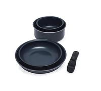 Russell Hobbs RH03319EU7 Smart Clip - Juego de ollas y sartenes de cerámica antiadherentes con mango desmontable, diseño apilable, sin PFAS, apto para horno de inducción, azul marino, azul marino