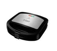 Russell Hobbs Sandwichera Cook@@Home - 2 Porciones, Revestimiento Antiadherente, Indicador Luminoso, Asas con Pestaña de Cierre, Tapa Acero Inoxidable, 760 W, Negro y Plata - 24530-56