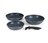 Russell Hobbs Smart Clip Juego de 3 Sartenes - Revestimiento Antiadherente Xylan Plus, Sartén de 22/26 cm, Sartén Wok de 26 cm, Mango Extraíble con Clip, Apilable, Libre de PFOA, Tortilla, Panqueques