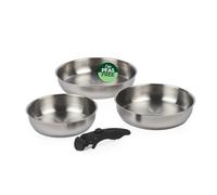 Russell Hobbs Smart Clip Juego de sartenes, 4 piezas, 20/24/28 cm | Acero inoxidable, acabado satinado, mango extraíble con clip, apilables, horno hasta 200 °C, revestimiento sin PFAS