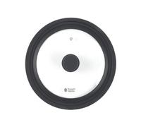 Russell Hobbs Smart Clip tapa de cristal, universal 24/26/28 cm | Borde de silicona soft-touch, válvula de vapor, ajuste seguro y silencioso, reduce salpicaduras, sustituye varias medidas