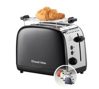 Russell Hobbs Tostadora Colours Plus, 2 Ranuras Cortas y Anchas, Tostador para 2 Rebanadas, Bandeja Recogemigas, Calientapanecillos, Función Cancelar y Descongelar, Acero Inoxidable, Negro, 26550-56