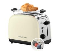 Russell Hobbs Tostadora Colours Plus, 2 Ranuras Cortas y Anchas, Tostador para 2 Rebanadas, Bandeja Recogemigas, Calientapanecillos, Función Cancelar y Descongelar, Acero Inoxidable, Crema, 26551-56