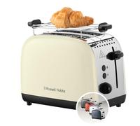 Russell Hobbs Tostadora Colours Plus, 2 Ranuras Cortas y Anchas, Tostador para 2 Rebanadas, Bandeja Recogemigas, Calientapanecillos, Función Cancelar y Descongelar, Acero Inoxidable, Crema, 26551-56