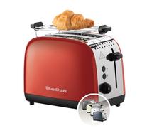 Russell Hobbs Tostadora Colours Plus, 2 Ranuras Cortas y Anchas, Tostador para 2 Rebanadas, Bandeja Recogemigas, Calientapanecillos, Función Cancelar y Descongelar, Acero Inoxidable, Rojo, 26554-56