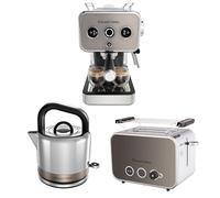 Russell Hobbs Tostadora Distinctions Titanium, 2 Ranuras, Acero Inoxidable 26432-56 + Hervidor de Agua Eléctrico Titanium 26422-70 + Cafetera Espresso Distinctions Titanium 26452-56