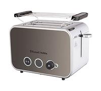 Russell Hobbs - Tostadora Distinctions Titanium, 2 Ranuras Cortas y Anchas, Tostador para 2 Rebanadas, Calienta panecillos, Función Cancelar, Recalentar y Descongelar, Acero Inoxidable, Marrón