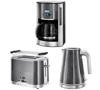 Russell Hobbs Tostadora Geo Steel 2 Ranuras, Acero Inoxidable, Gris 25250-56 + Hervidor de Agua Eléctrico Geo Steel 1,7 litros 25240-70 + Cafetera de Goteo Geo Steel 25270-56