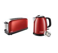 Russell Hobbs Tostadora + Hervidor de Agua Eléctrico Pequeño [pack especial] Colours Plus (acero inoxidable rojo, tostadora una ranura larga y ancha, hervidor compacto 1l de 2400) 21391-56 + 24992-70