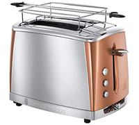 Russell Hobbs Tostadora Luna Copper - 2 Ranuras Cortas y Anchas, Tostador para 2 Rebanadas, Bandeja Recogemigas, Calientapanecillos, Función Cancelar y Descongelar, Acero Inoxidable y Cobre - 24290-56