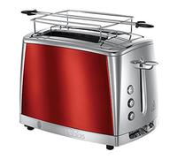 Russell Hobbs Tostadora Luna Solar Red - 2 Ranuras Cortas y Anchas, Tostador para 2 Rebanadas, Bandeja Recogemigas, Calientapanecillos, Función Cancelar y Descongelar, Inox. y Rojo - 23220-56