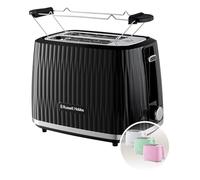 Russell Hobbs Tostadora para 2 rebanadas, 6 niveles tueste, función de extraelevación, descongelar, recalentar y cancelar, bandeja recogemigas, calientapanecillos incluido, negra, Eden 27371-56