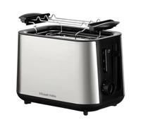 Russell Hobbs Tostadora, ranuras de gran tamaño, 6 niveles tueste, función de extraelevación, descongelar, recalentar y cancelar, función 'levantar y ver', acero inoxidable cepillado, Heaton 27390-56