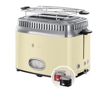Russell Hobbs Tostadora Retro - 2 Ranuras Cortas y Anchas, Tostador para 2 Rebanadas, Bandeja Recogemigas, Calientapanecillos, Función Descongelar, Diseño Vintage, Acero Inoxidable, Crema - 21682-56