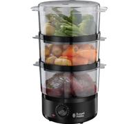 Russell Hobbs Vaporera Compacta Matte Black 26530-56 | 7L De Capacidad, 3 Recipientes Para Cocción Al Vapor, Cuenco Para Arroz, Temporizador De 60 Minutos, Sin BPA, Diseño Compacto, Acero Inoxidable