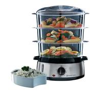 Russell Hobbs 19270-56 - Vaporera de 3 recipientes con temporizador, 800 W, incluye cubeta para arroz, color negro y plateado, libre de BPA