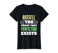 Russell La Prueba De Que Existe La Perfección Divertido Nombre Russell Camiseta gráfica económica, Mujer, Negro, XS