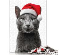 Russian Blue Cat with Santa Hat Puzzles Imposible,desafío for Adults Juego Educativo 1000 Piezas Obra De Arte De Juego De para Adultos Y Niños A Partir De 12 Años 1000pcs (75x50cm)
