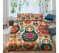 Russian Folk Funda Edredon Juego de Ropa de Cama de 3 Piezas Impresión 3D Cierre de Russian Folk Arte Estilo Funda de Edredón Funda de Almohada a Juego Transpirable for Ancianos Double（200x200cm）