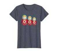 Russian Matryoshka Babushka Nesting Dolls Camiseta, Mujer, Azul Jaspeado, M