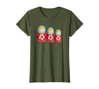 Russian Matryoshka Babushka Nesting Dolls Camiseta, Mujer, Verde Oliva, XS