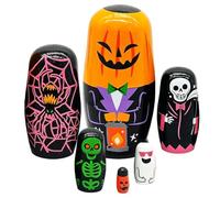 Russian Nesting Dolls - 5.71 Inches Wood 6 Layer Halloween Decor, Stacking Figurines Set | Ghost Skull Pumpkin Wooden Dolls, Holiday Party Ornament For Home, Living Room, Bedroom, Office And Cl