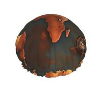 Rust - Gorro de ducha reutilizable con diseño de mapa del mundo, doble capa, mantiene el cabello seco, se adapta a todas las cabezas