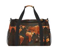 Rust World Map - Bolsa de lona grande de viaje para mujer, bolsa de viaje para mujer, bolsa de mano, Negro -, Talla única