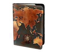 Rust World Map - Soporte para pasaporte con impresión de mapa del mundo, artículos esenciales de viaje, cartera antirrobo para tarjetas y pasaportes, tamaño para adaptarse a todos los pasaportes