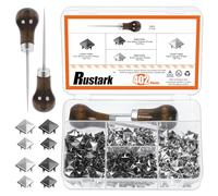 Rustark 402 remaches cuadrados piramidales de metal, punk, punk, puntos, kit surtido con 2 punzones, remaches cuadrados de cuatro mandíbulas, tachuelas de cabeza de clavo para manualidades, decoración