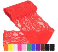 Rustark Cinta elástica de encaje de 8 cm, con patrón floral para diademas, ligas y bodas (8 cm, rojo)