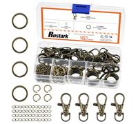 Rustark El juego de 125 llaveros antiguos incluye anillos de salto, cierres de pinza de langosta, ganchos para llavero con llaveros para collares, pulseras, manualidades, fabricación de joyas