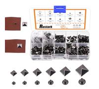 Rustark Juego de 150 remaches de pirámide de 6 tamaños, color negro, remaches de encaje, pirámide, punk, pirámide, juego de remaches rápidos para manualidades de cuero, decoración de manualidades, 6
