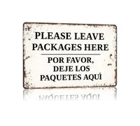 Rustic Bilingual Door Sign Leave Packages Here Metal Tin Plaque for Apartment Building Office Delivery Entry 8 X 12 inch