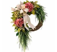Rustic Bohemian Wreath for Front Door, Double-Sided Door Hanging with Linen Bow & Greenery, Artificial Wreath Decoration for Home, Patio, Front Porch (Red)