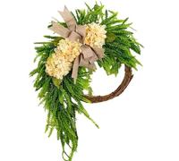 Rustic Bohemian Wreath for Front Door, Double-Sided Door Hanging with Linen Bow & Greenery, Artificial Wreath Decoration for Home, Patio, Front Porch (Beige)