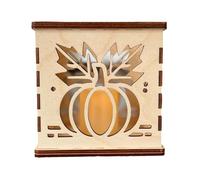 Rustic Candle Holder, Square Cutout Pumpkin Light, Electric Wood Holder, Holiday Tabletop Centerpiece, Fall Decorations for Home and Business, Cozy Autumn Ambiance 3.94x3.94x4.25 Inches