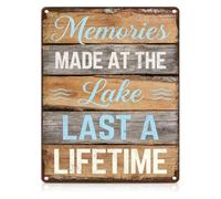 Rustic Coastal Metal Sign Memories At The Lake Last Long 12x8 Inch