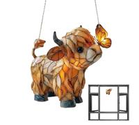 Rustic Cow Ornament, 2D Acrylic Charm, 4 Inch Window Hanging with Animal Design, Farmhouse Decor Acrylic, Decorative Charm with Hanging Loop, Living Room Bedroom For Balcony Cafe