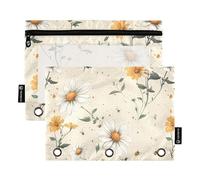 Rustic Daisy - Estuche para lápices de 3 anillos con cremallera, 2 unidades, transparente, color beige