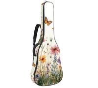 Rustic Garden - Funda impermeable para guitarra acústica, diseño de flores silvestres y mariposas, acolchado de 1 cm de grosor, impermeable, con correa de hombro ajustable doble para guitarra de 40 a