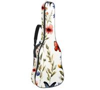 Rustic Garden - Funda impermeable para guitarra acústica, diseño de flores silvestres y mariposas, acolchado de 1 cm de grosor, impermeable, con correa de hombro ajustable doble para guitarra de 40 a