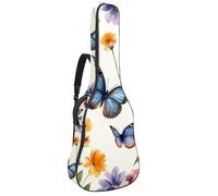 Rustic Garden - Funda impermeable para guitarra acústica, diseño de flores silvestres y mariposas, acolchado de 1 cm de grosor, impermeable, con correa de hombro ajustable doble para guitarra de 40 a