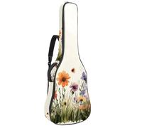 Rustic Garden - Funda impermeable para guitarra acústica, diseño de flores silvestres y mariposas, acolchado de 1 cm de grosor, impermeable, con correa de hombro ajustable doble para guitarra de 40 a