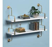 Rustic Industrial Pipe Wall Shelves with Real Wood Plank 23/31 pulgadas Floating Shelves for Kitchen Living Room and Bar Decor Metal Bracket Two Tier Shelving System (80 cm)