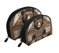 Rustic Lodge Bear - Bolsas portátiles de mano para maquillaje, 2 piezas, grandes y pequeñas bolsas de cosméticos de viaje
