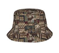 Rustic Lodge Bear Moose Deer Bucket Sombreros para Mujeres Hombres Unisex Verano Pescador Sombreros Adolescentes Protección Solar Cap Packable Trendy Travel Beach Vacation Cap Negro