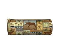 Rustic Lodge Bear Moose Estuche para lápices Estuche para bolígrafos Cilindro Caja de transporte pequeña para adultos con cremallera suave Simple Durable Liviano para organizador de oficina Bolsa de a